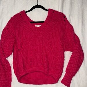 Aeropostale Women's V-Neck Sweater in Vibrant Pink